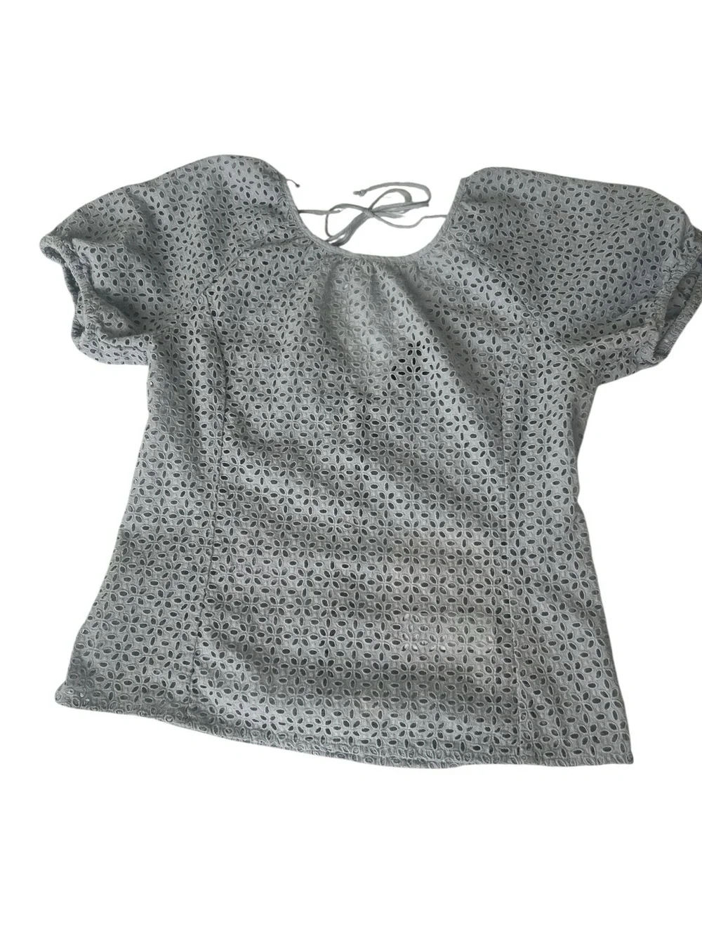 J. Crew Lavender V-Back Eyelet Short-Sleeve Blouse